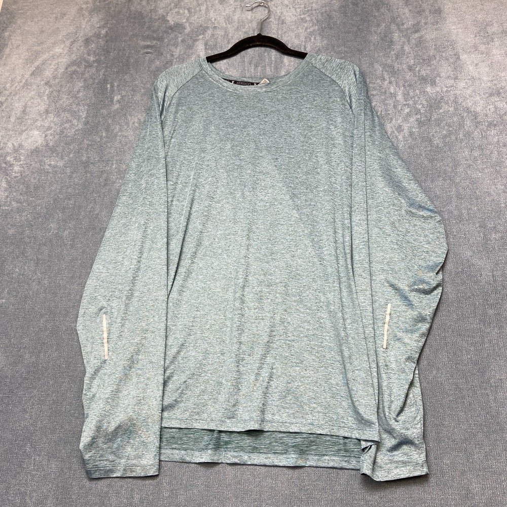 Xersion Training T Shirt Mens 2XL Blue Melange Round Neck Long Sleeve Activewear